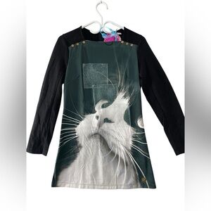 NWT Culito From Spain Black, White & Green Cat Portrait Dress | Size Medium